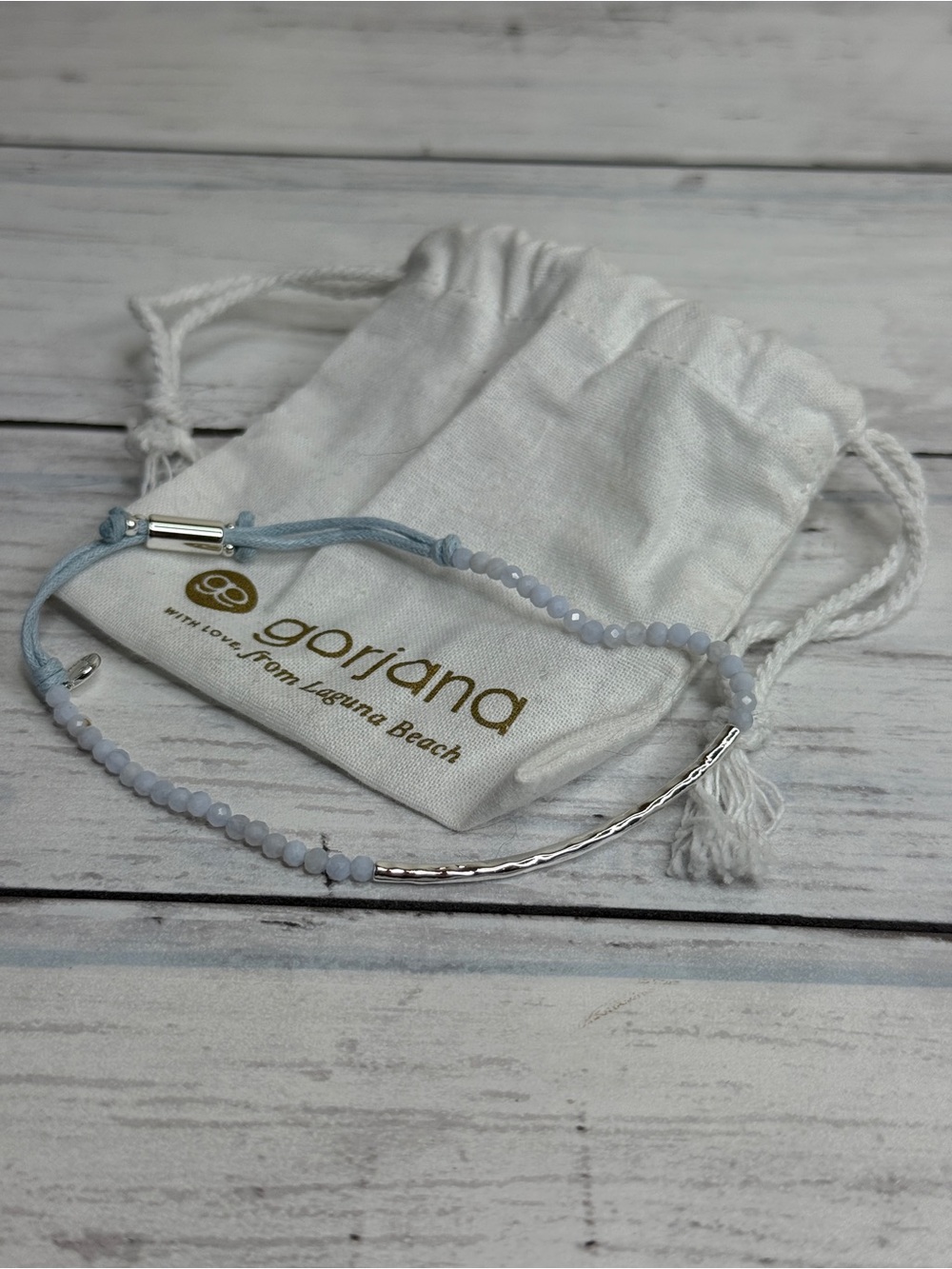Gorjana Silver and Light Blue Beaded Adjustable Bracelet